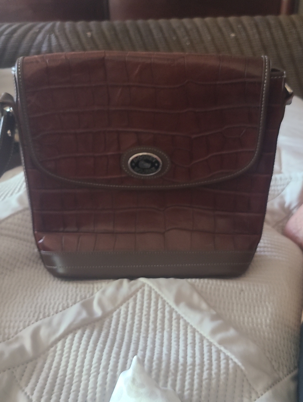 Dooney and Bourke Brown Croc-Embossed Leather Crossbody Bag